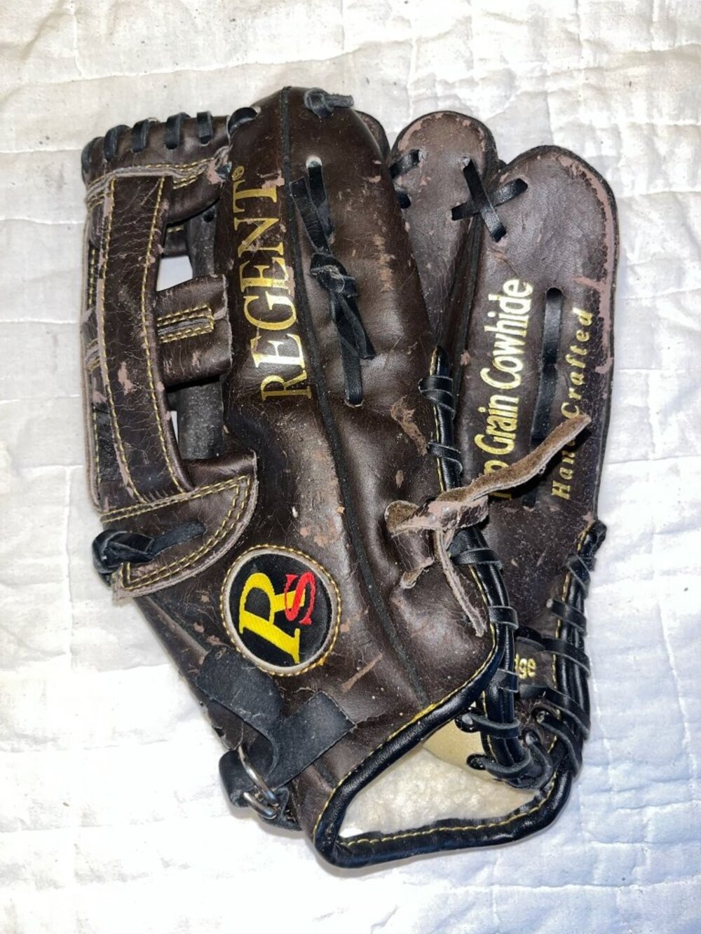 Regent Handcrafted Leather Baseball Glove Top Grain Cowhide Dark Brown Adult Siz